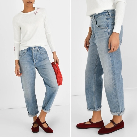 Citizens of Humanity Dahlia Bow Leg Baby Roll Jeans 30 Light Denim Blue Crop - Picture 2 of 14